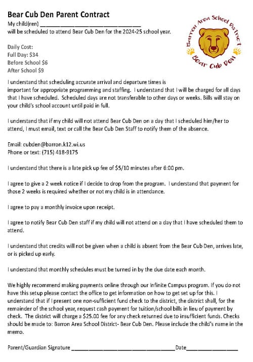 Bear Cub Den Registration pg 2